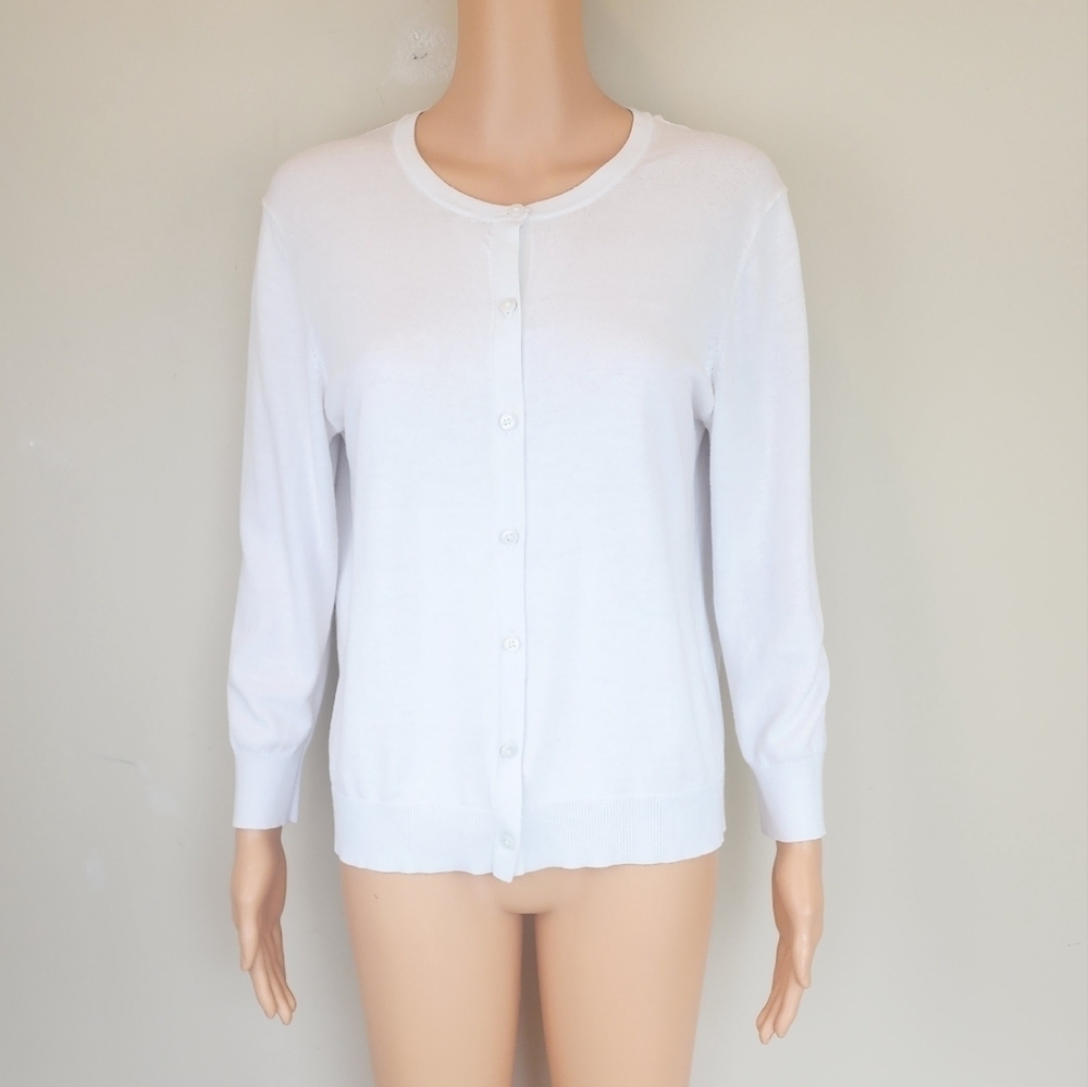 Loft White  long sleeve button down cardigan sweater